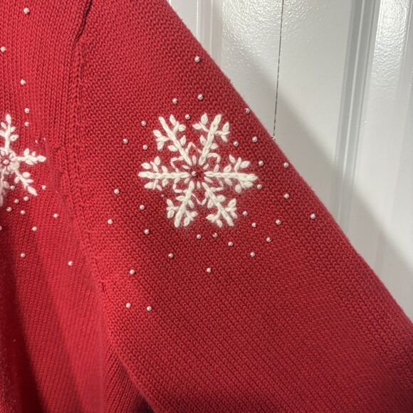 Quacker Factory Sweater Women 3X Zip Red Snowflake Fleece Trim Holiday Festive - Picture 3 of 11
